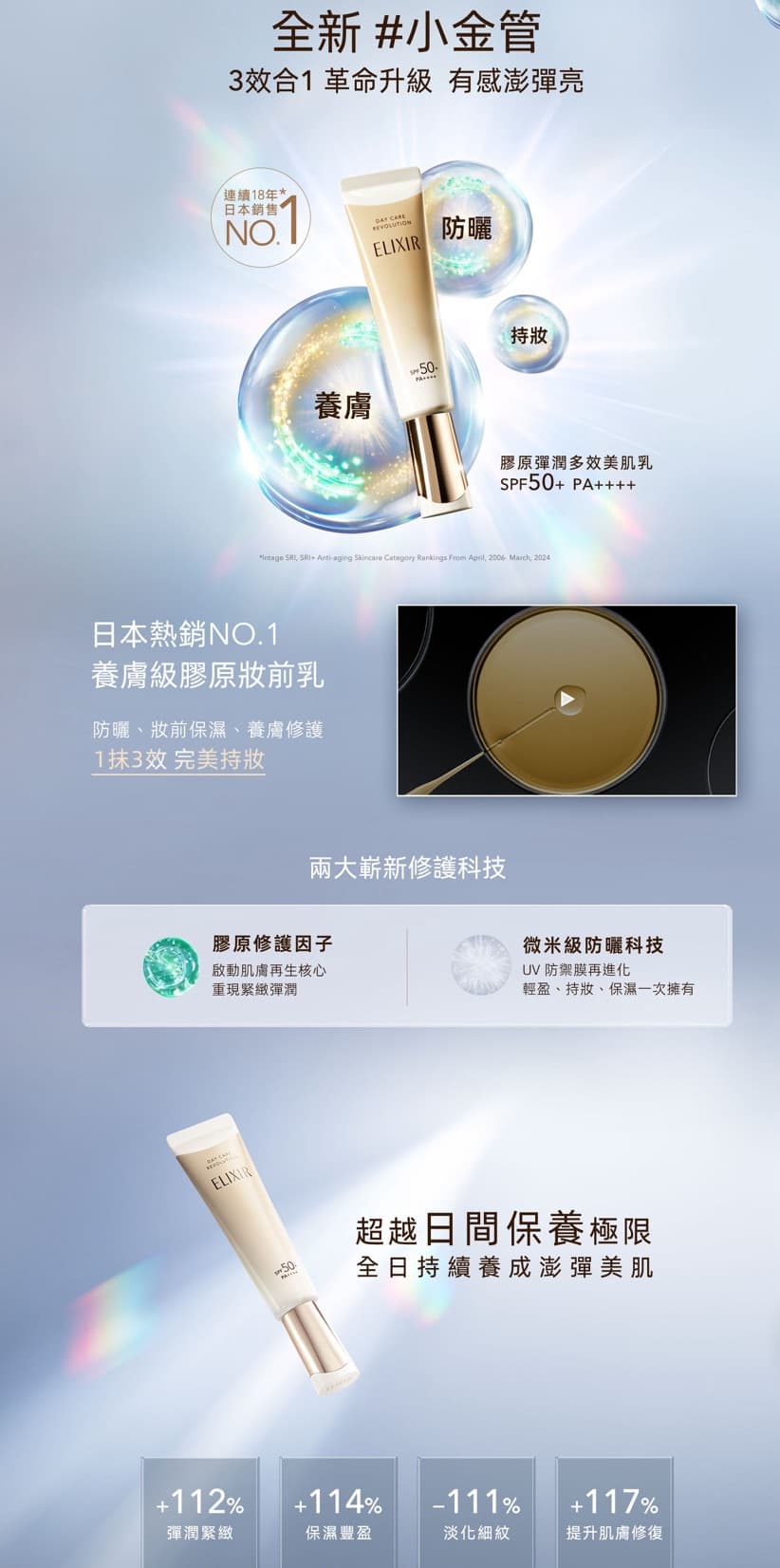 怡麗絲爾 ELIXIR 小金管美肌乳 SPF50+ 35ml
